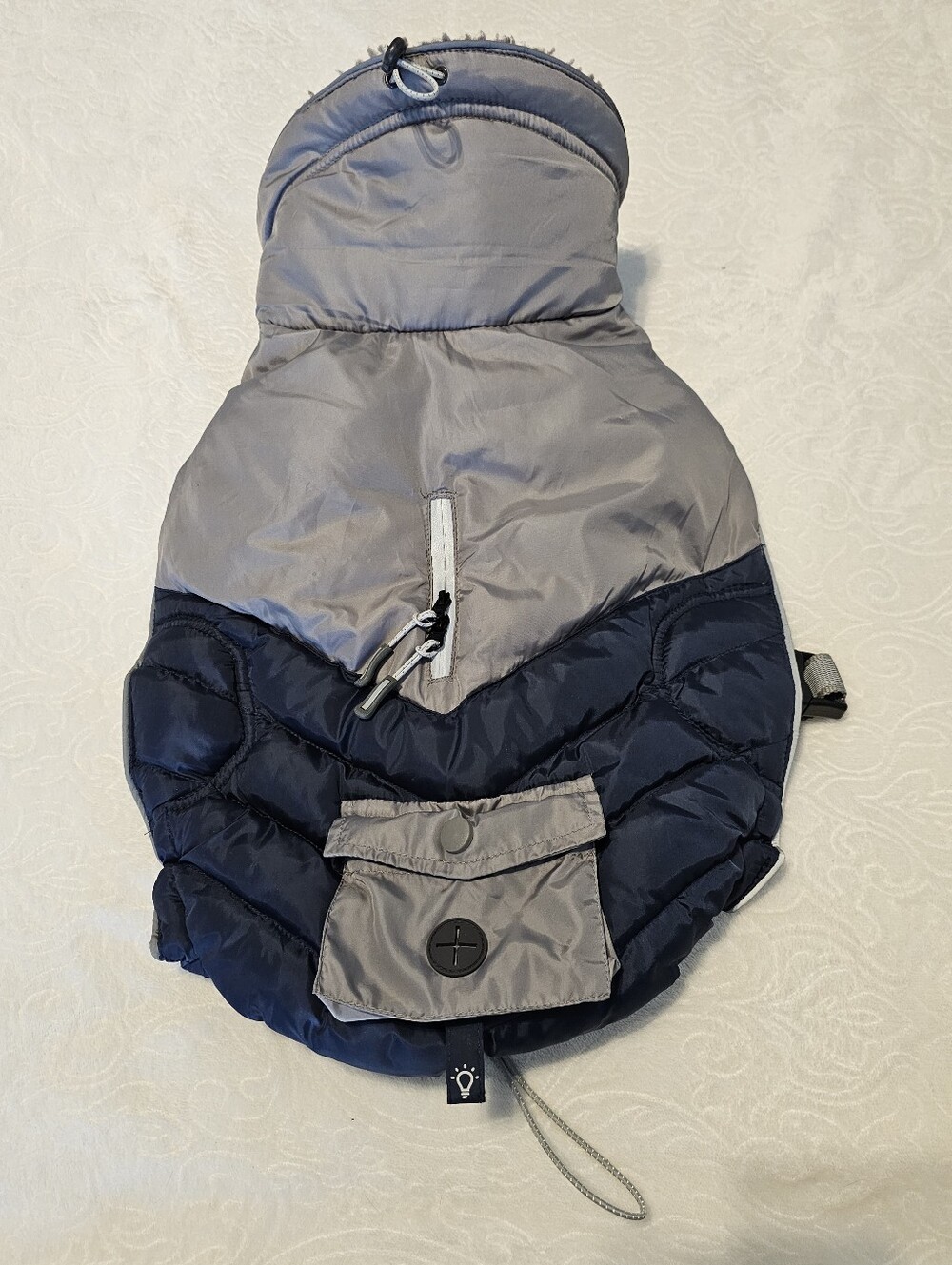 Arcadia Trail Gray Navy Adjustable Insulated Dog Coat - Medium Euc